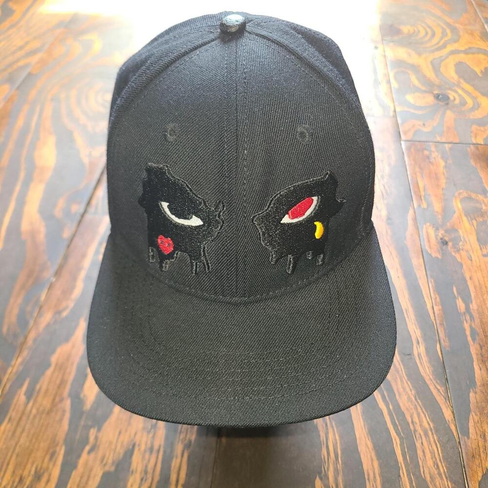 Roku Studio Drippy Eyes Snapback Hat Black Wool Blend Streetwear Flat Bill Cap